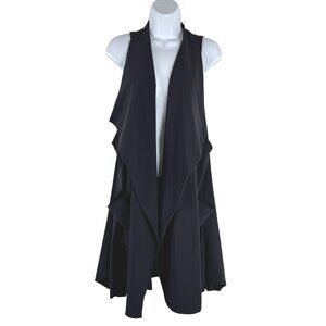 Alembika Open Front Vest Duster XL Navy Blue Nylon Blend Stretch CJ-2109